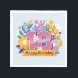 Happy 18th Birthday Servet<br><div class="desc">Gelukkige 18e Verjaardag Een goed feest gaat net zo goed over de presentatie als over eten. Serveer het feest met aangepaste gepersonaliseerde papieren servetten die er goed uitzien verstopt in de kraag of over je schoot zijn gedrapeerd.</div>