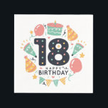 Happy 18th Birthday Servet<br><div class="desc">Gelukkige 18e Verjaardag Een goed feest gaat net zo goed over de presentatie als over eten. Serveer het feest met aangepaste gepersonaliseerde papieren servetten die er goed uitzien verstopt in de kraag of over je schoot zijn gedrapeerd.</div>