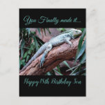 Happy 18th Birthday Son lizard Briefkaart<br><div class="desc">De 18e verjaardag van de geboorte van jongens...  je hebt eindelijk 18e verjaardag voor je gemaakt...  Geen modder meer,  geen insecten meer,  geen lizards meer en griezelige ritters. Je bent een slimme volwassene geworden,  ga nu naar buiten om te zien waar de wereld echt om draait.</div>