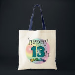 Happy 18th Birthday Tote Bag<br><div class="desc">Gelukk ige 18e muis mat bij de beurs voor die achttien is geworden . Regenboog Kleur. 18 is in een blauwe kleur.</div>