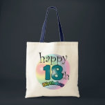 Happy 18th Birthday Tote Bag<br><div class="desc">Gelukk ige 18e muis mat bij de beurs voor die achttien is geworden . Regenboog Kleur. 18 is in een blauwe kleur.</div>