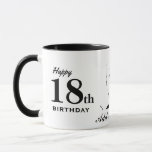 Happy 18th Birthday Typografie Black White Mok<br><div class="desc">Fijne 18e verjaardag Typografie Black en White Custom 18 jaar oud Birthday Celebration Coffee Mok. Je zult altijd ons kleine meisje zijn,  met liefde voor mama en papa,  je kunt het nummer en alle tekst veranderen en je foto uploaden.</div>