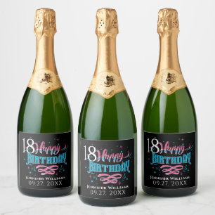 Happy 18th Birthday Typografie Sparkling Wijnetiket