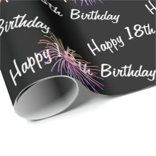 Happy 18th Birthday vuurwerk op zwart Cadeaupapier