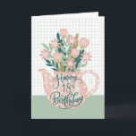 Happy 18th Birthday w / Polka Dot Theepot van bloe Kaart<br><div class="desc">Een speciale en  kaart van een mooie roze bolletjestapel gevuld met een prachtige bos bloemen,  samen met de handgeschreven woorden 'Happy 18th Birthday'. © Ness Nordberg</div>