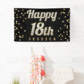 Happy 18th Bling Typography Gold Confetti Black Spandoek (Insitu)
