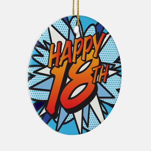 HAPPY 18th Fun Retro Comic Book Keramisch Ornament (Rechts)