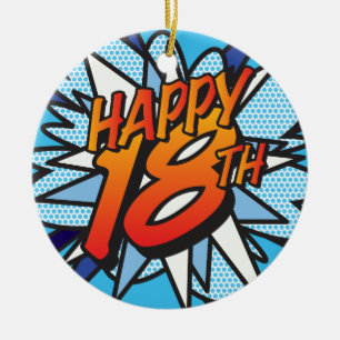 HAPPY 18th Fun Retro Comic Book Keramisch Ornament