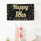 Happy 18th Gold Bling Typography Confetti Black Spandoek (Insitu)