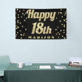 Happy 18th Gold Bling Typography Confetti Black Spandoek (Beurs)