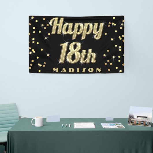 Happy 18th Gold Bling Typography Confetti Black Spandoek (Beurs)