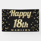 Happy 18th Gold Bling Typography Confetti Black Spandoek (Horizontaal)