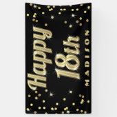 Happy 18th Gold Bling Typography Confetti Black Spandoek (Verticaal)