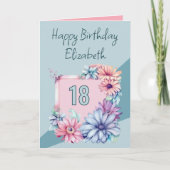Happy 18th Verjaardag naam floral roze Kaart (Voorkant)