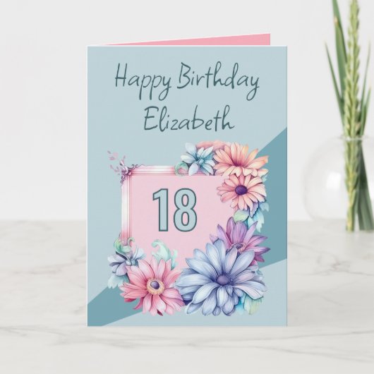 Happy 18th Verjaardag naam floral roze Kaart (Voorkant)
