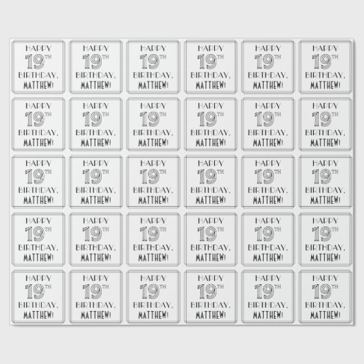HAPPY 19th BIRTHDAY; Art Deco Style; aangepaste na Cadeaupapier (Zoom)