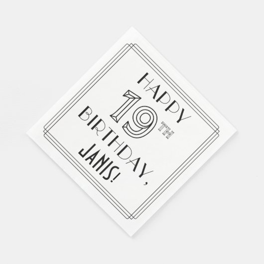HAPPY 19th BIRTHDAY; Art Deco Style; aangepaste na Servet (Hoek)