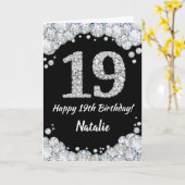 Happy 19th Birthday Black en Silver Glitter Card Kaart (Gele Bloem)