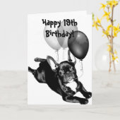 Happy 19th Birthday French Bulldog Wenskaart Kaart (Gele Bloem)