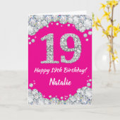 Happy 19th Birthday Hot Pink en Silver Glitter Kaart (Gele Bloem)