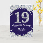 Happy 19th Birthday Navy Blue en Silver Glitter Kaart (Gele Bloem)