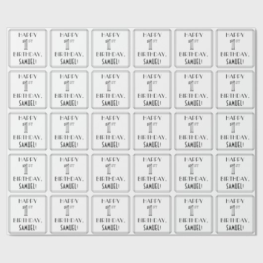 HAPPY 1ST BIRTHDAY; Art Deco Style; aangepaste naa Cadeaupapier (Zoom)