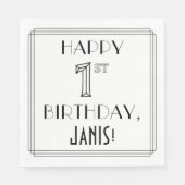 HAPPY 1ST BIRTHDAY; Art Deco Style; aangepaste naa Servet (Voorkant)