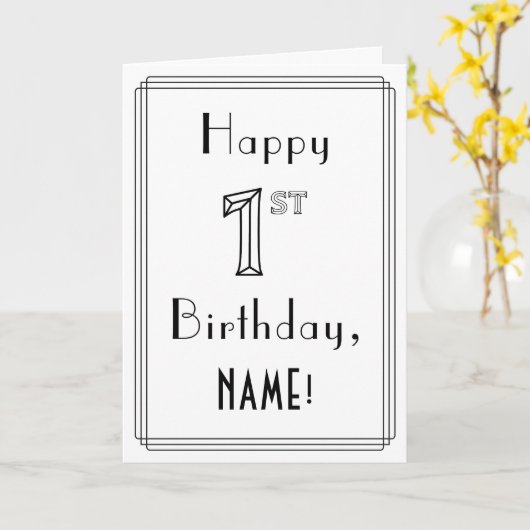 Happy 1st Birthday, Art Deco Style met aangepaste Kaart (Gele Bloem)
