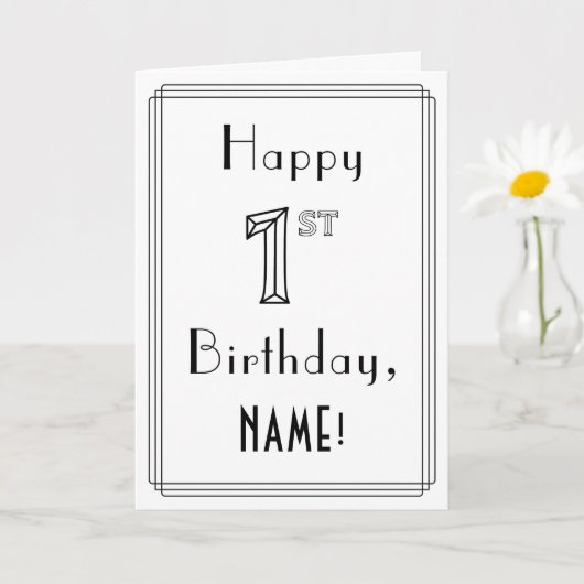 Happy 1st Birthday, Art Deco Style met aangepaste Kaart (Kleine Plant)