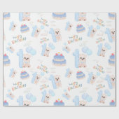 Happy 1st Birthday Baby Cute Blue Beer Cadeaupapier (Vlak)