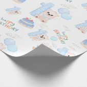 Happy 1st Birthday Baby Cute Blue Beer Cadeaupapier (Hoek)