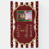 Happy 1st Birthday Banner Burgundy en Gold Photo (Verticaal)