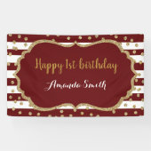 Happy 1st Birthday Banner Burgundy Gold Glitter (Horizontaal)
