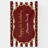 Happy 1st Birthday Banner Burgundy Gold Glitter (Verticaal)