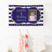 Happy 1st Birthday Banner Navy Blue Gold Foto (Insitu)