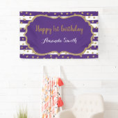 Happy 1st Birthday Banner Paars en Gold Glitter (Insitu)