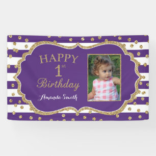 Happy 1st Birthday Banner Paars Gold Foto
