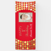 Happy 1st Birthday Banner Red en Gold Photo (Verticaal)