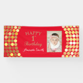 Happy 1st Birthday Banner Red en Gold Photo (Horizontaal)