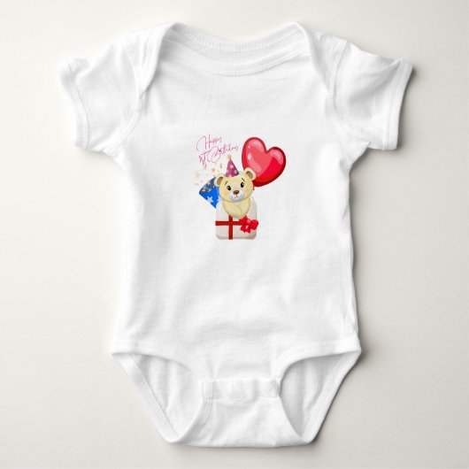 Happy 1st Birthday Bear  baby Bodysuit  (Voorkant)