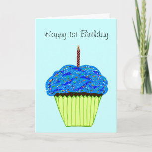 Happy 1st Birthday Blue Cupcake Kaart