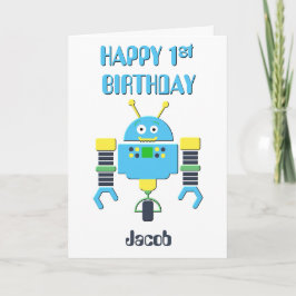 Happy 1st Birthday Blue Robot Kaart
