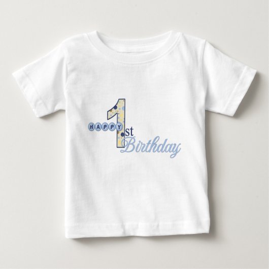 Happy 1st Birthday Blue T-Shirt (Voorkant)