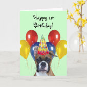 Happy 1st Birthday Boxer wenskaart Kaart (Gele Bloem)