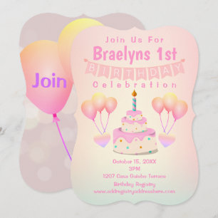 Happy 1st Birthday Cake & Balloons Kaart