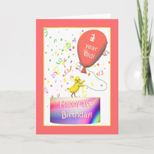 Happy 1st Birthday Chicken Kaart (Voorkant)