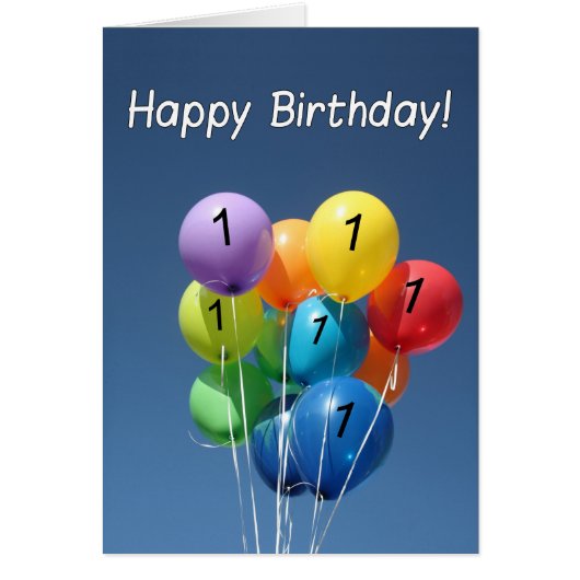 Happy 1st Birthday Colored Balloons in een blauwe (Voorkant)