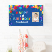 Happy 1st Birthday Colorful Balloons Blue Spandoek (Insitu)
