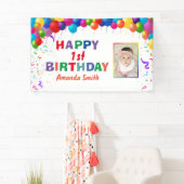 Happy 1st Birthday Colorful Balloons White Spandoek (Insitu)