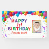 Happy 1st Birthday Colorful Balloons White Spandoek (Horizontaal)
